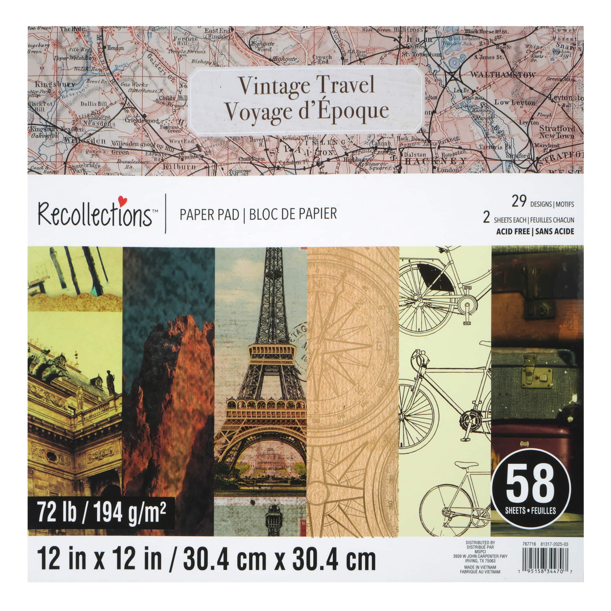 6 Pack: 12" x 12" Vintage Travel Paper Pad by Recollections™, 58 Sheets